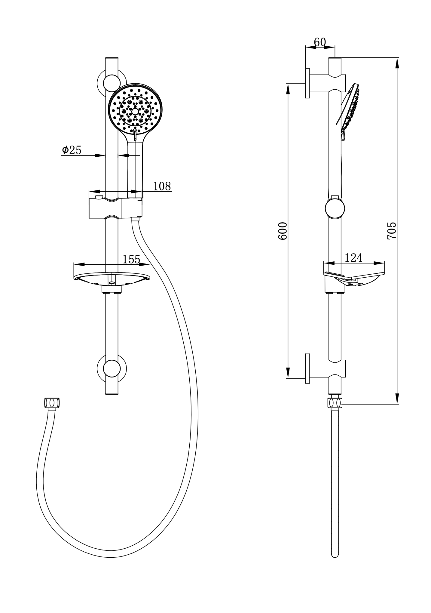 30.3588 (1) Glijstangset compleet chroom – inclusief handdouche, glijstang, slang en wandhouder voor moderne badkamer