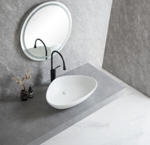 Elite waskom rond 58,5 cm – glanzend witte keramische opzetwastafel voor ruime en moderne badkamer