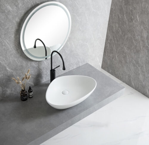 Elite waskom rond 58,5 cm – glanzend witte keramische opzetwastafel voor ruime en moderne badkamer