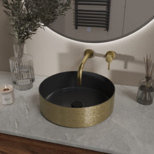 Wiesbaden Mondri waskom rond 36 x 36 x 12 cm Zwart/geborsteld goud
