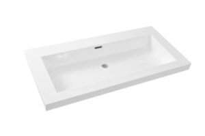 Wiesbaden Vision enkele wastafel 100x46x5,5 cm van glanzend wit kunstmarmer zonder kraangat – strak en modern voor stijlvolle badkamers