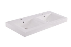 Xellanz Tigris wastafel dubbel met 2 kraangaten 120x46x8 cm kunstmarmer glans wit
