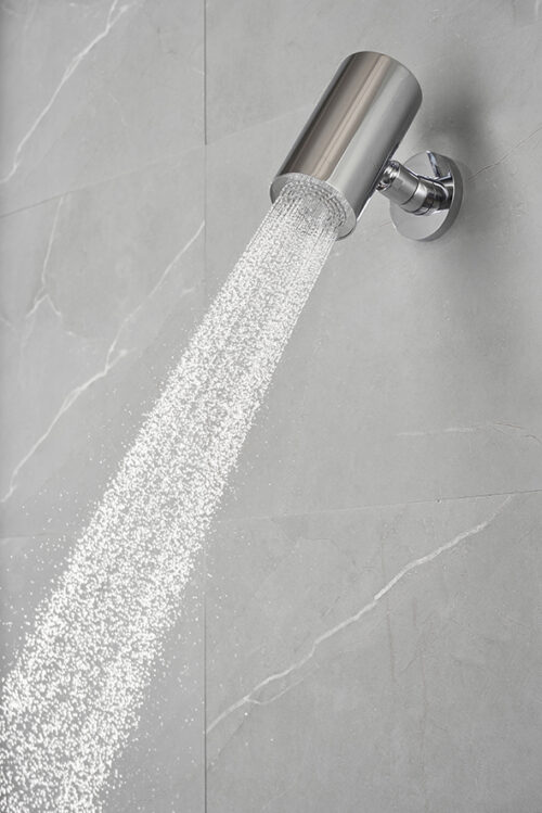 UniMatch Beam hoofddouche rond met 1 stand en muurbevestiging in chroom, stijlvol en functioneel design voor een verfrissende en comfortabele douche-ervaring.